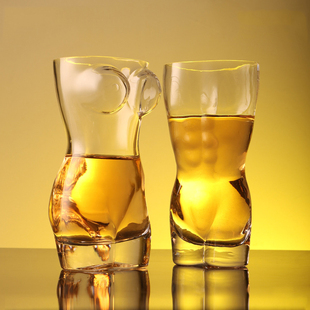 彩绘个性玻璃杯美女帅哥人体杯果汁饮料杯无铅加厚商用洋酒啤酒杯