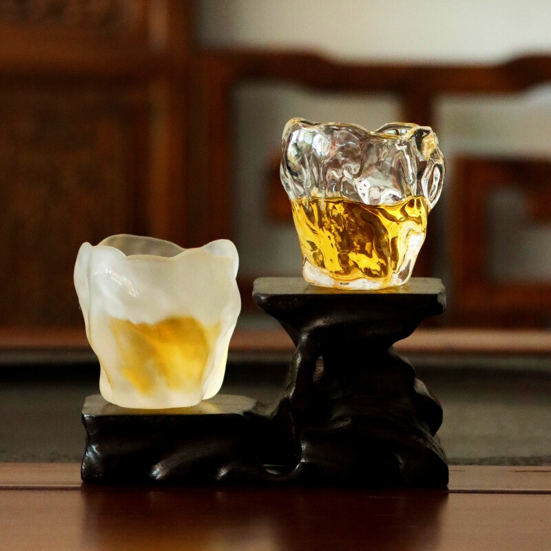 古法树根琉璃茶杯冰冻烧主人杯图片