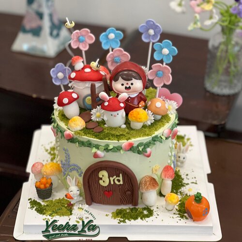 森系蘑菇小镇小红帽女孩生日蛋糕装饰小兔子摆件甜品台装扮配件