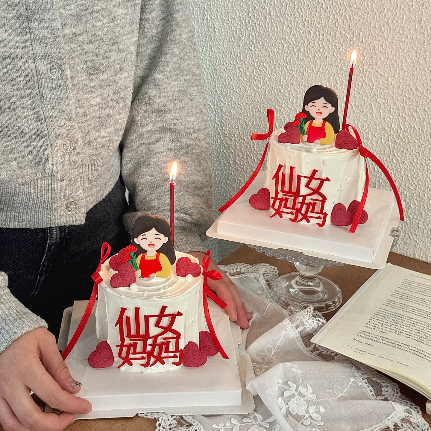 新款母亲节快乐蛋糕装饰妈妈摆件软胶郁金香康乃馨烘焙装扮插件