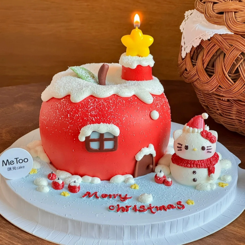 2025圣诞节蛋糕装饰围巾帽子kt猫摆件平安夜苹果星星蜡烛烘焙插件
