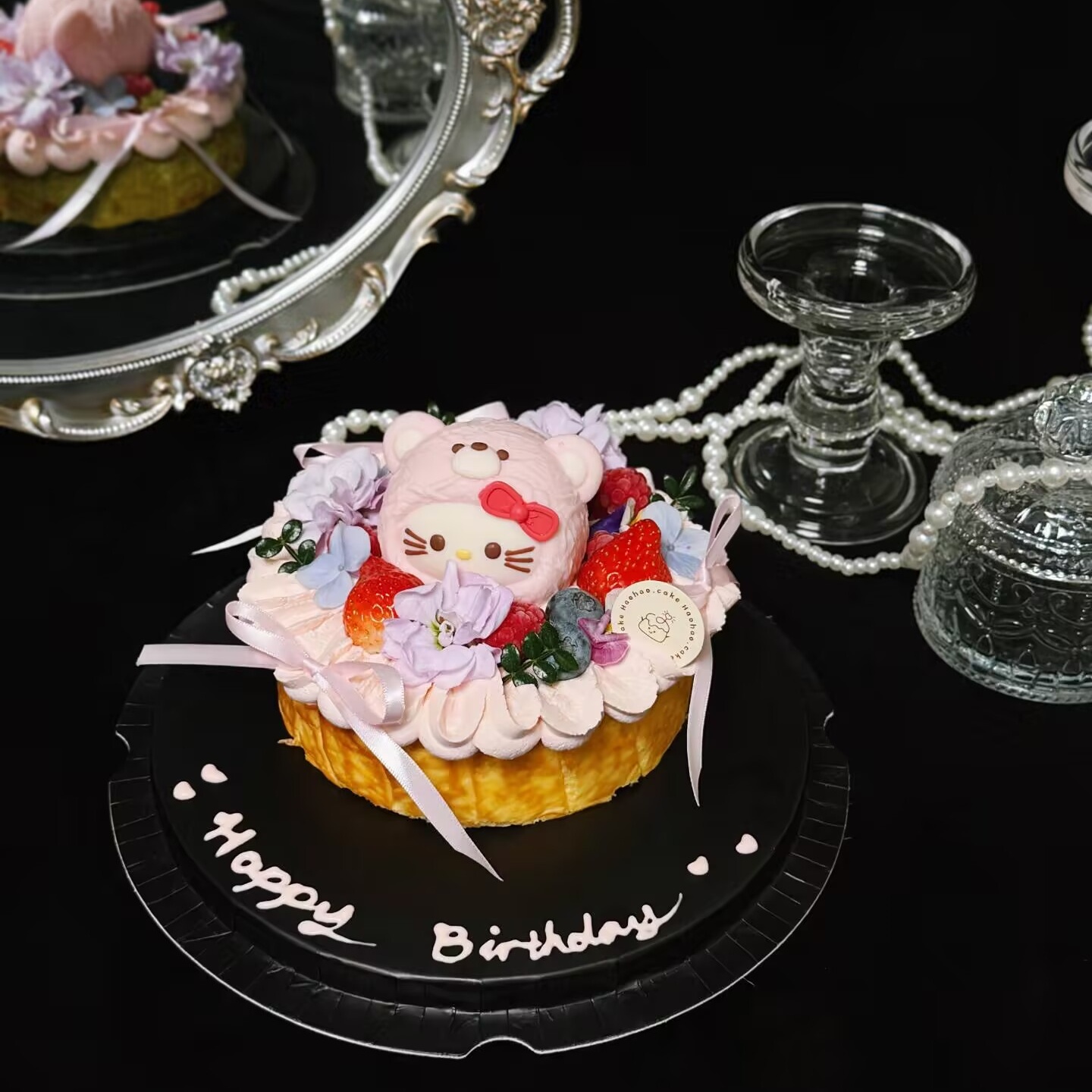 2026圣诞节网红巴斯克蛋糕装饰卡通可爱kt猫小熊摆件烘焙甜品装饰
