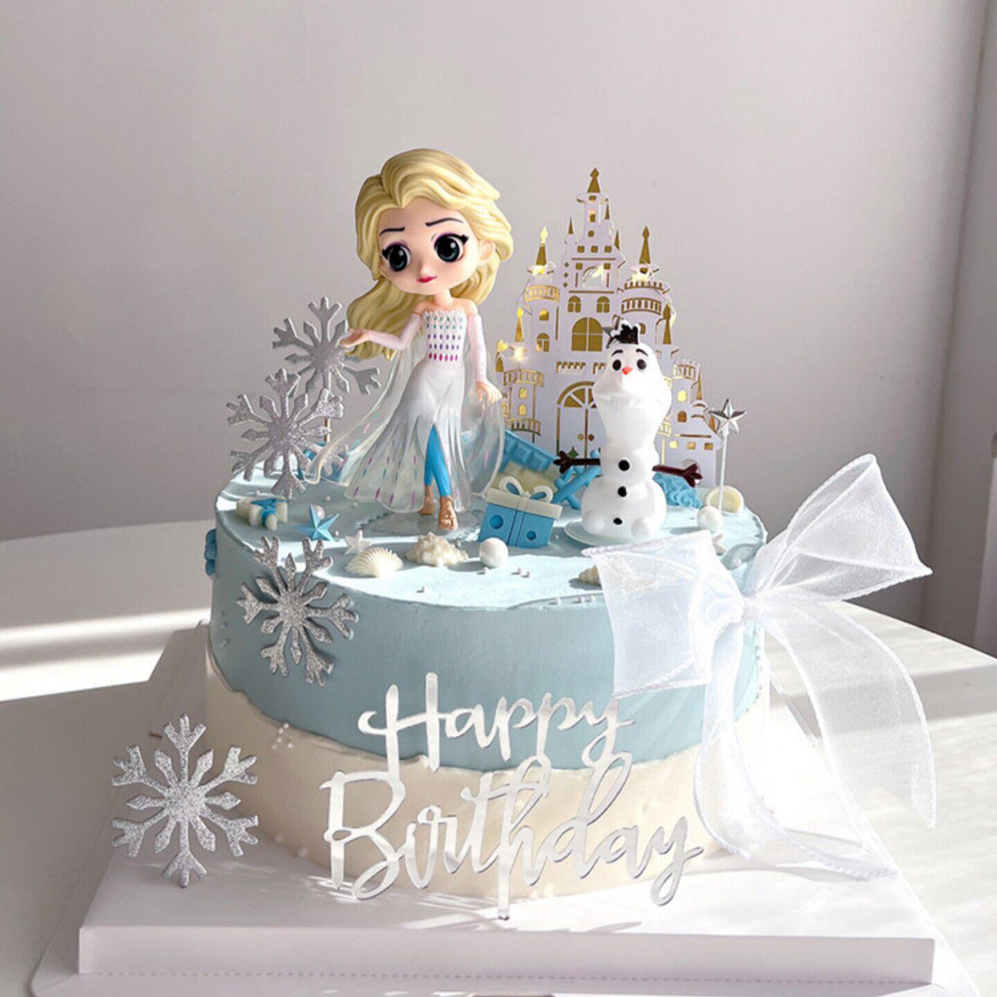 艾莎公主女孩生日蛋糕装饰摆件节日通用冰雪女王爱莎雪花插件插牌