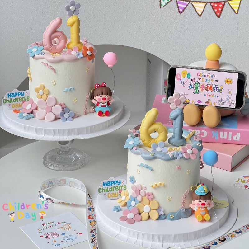 六一儿童节软胶派对帽坐姿男孩女孩摆件61快乐数字模具烘焙插件