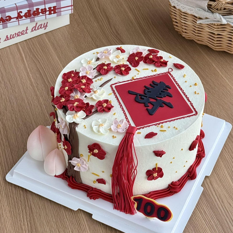 网红祝寿蛋糕装饰软胶寿字中国结寿桃长辈老人生日装扮插件配件