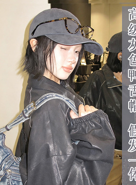 帽子假发一体女仿真发炭灰色纯色鸭舌帽大头围短发时尚百搭假发帽