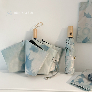 小鱼雨伞自动加大晴雨两用原创防晒防紫外线女折叠黑胶海洋遮阳伞