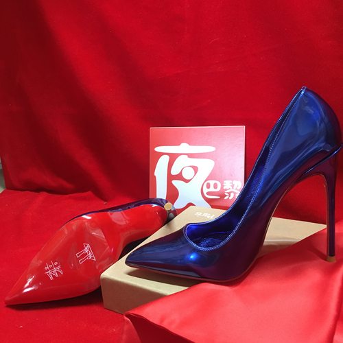 夜巴黎新品miss z镭射蓝色高跟kate镜面blue红底细跟浅口尖头女鞋