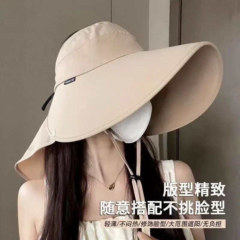 防晒帽女骑车不翻夏天防紫外线护脖大檐遮脸空顶遮阳太阳帽子披肩