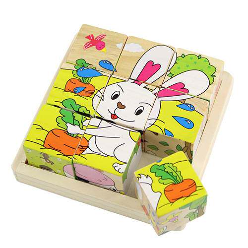 儿童3D立体积木拼图木质六面画9粒制早教益智幼儿园456岁宝宝玩具