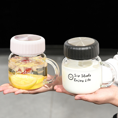 高颜值新款玻璃杯带把手泡花茶女士可爱大肚杯牛奶家用咖啡水杯子