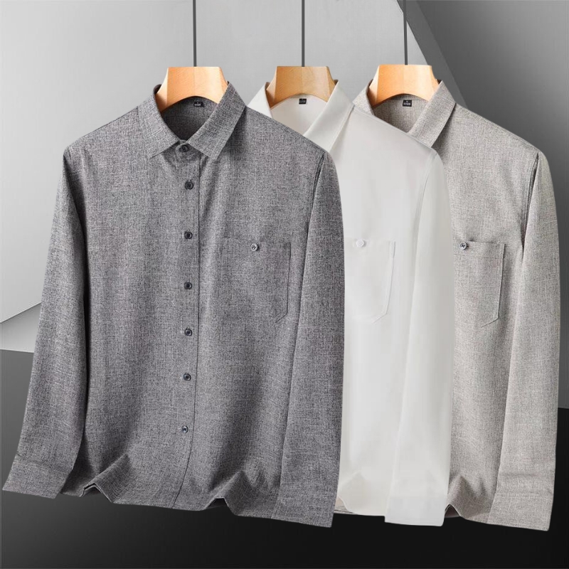 中老年春秋夏季薄款衬衫男长袖冰丝透气爸爸装防晒衣老人宽松衬衣