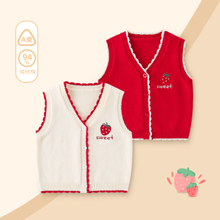婴儿马甲春秋衣服女童针织坎肩宝宝马夹儿童毛线衣背心婴幼儿马褂