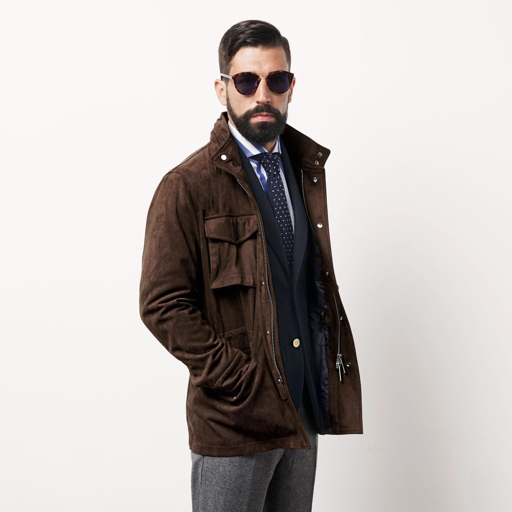 艾比路新品复古绅士麂皮绒m65战地夹克猎装风衣男外套