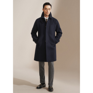 毛呢轻奢外套 海军蓝巴尔玛肯大衣复古老钱长款 艾比路25AW英式 经典