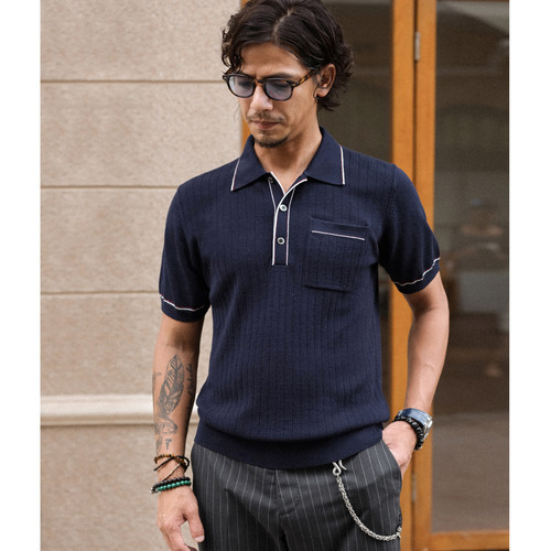 春夏针织撞色短袖马球衫