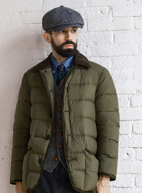 艾比路英式复古Waverly灯芯绒领防水便携加厚尼龙鸭绒羽绒服外套