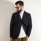 艾比路秋冬日本进口面料复古针织羊毛强缩呢便西装 外套男夹克