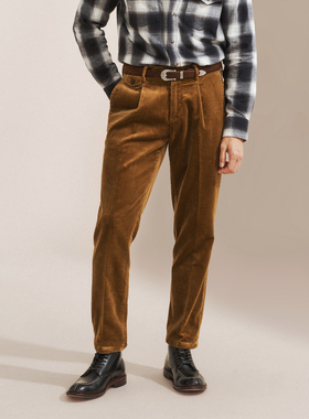 艾比路25秋冬SUPIMA棉灯芯绒重磅8W粗条匹马棉宽松休闲九分西裤