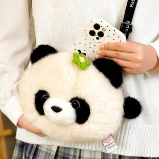 可爱熊猫包包斜跨女生百搭毛绒包儿童卡通单肩挎包成都纪念品礼物