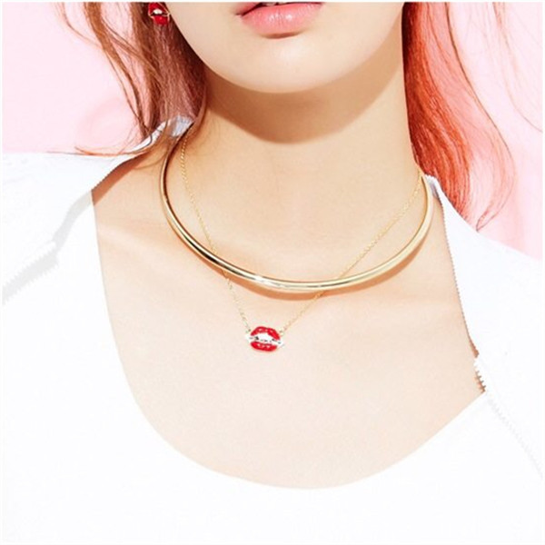 特惠 红唇双层项链 颈链 嘴唇项链 短项链 潮 洋气 颈饰