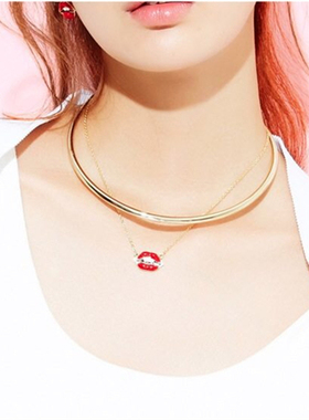 特惠 红唇双层项链 颈链 嘴唇项链 短项链 潮 耳钉 耳环 手链
