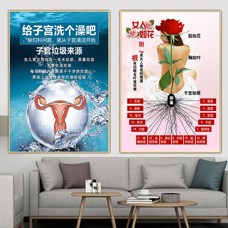 子宫保养图片私密海报宣传挂图生殖解剖广告画妇科宫颈疾病示意图