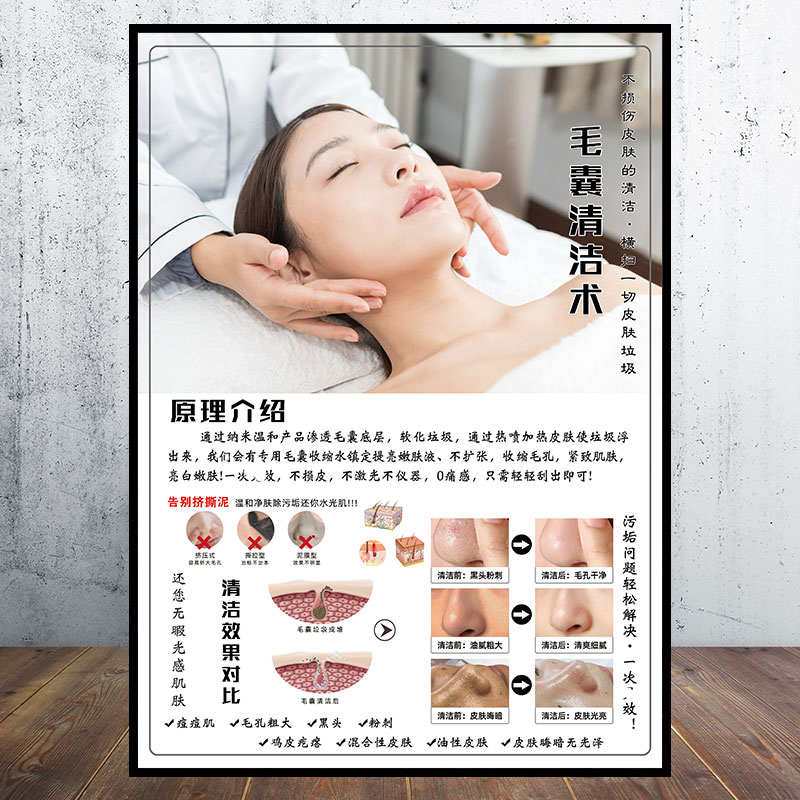 毛囊清洁术海报宣传图面部护理皮肤管理美容挂画超微