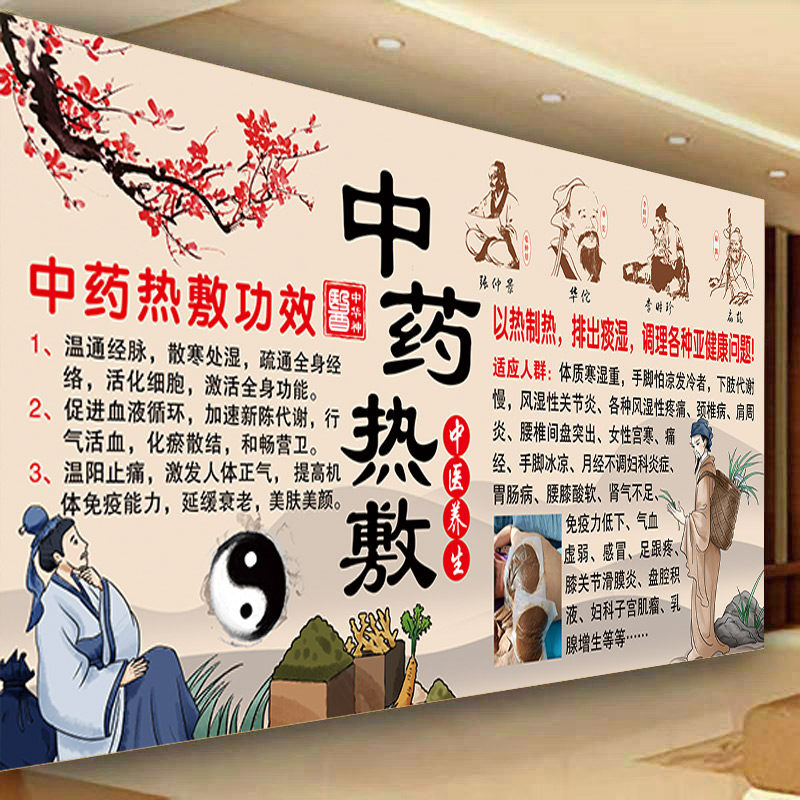 中药热敷宣传挂画艾灸针灸海报