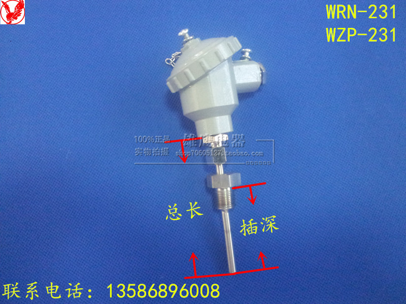 WRN-230 WZP-231不锈钢管温度传感器,K型/PT100固定螺纹热电偶