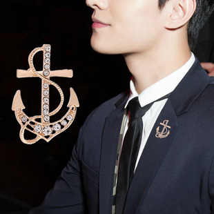 时尚海军风镶钻船锚男士西服胸针大气简约西装外套别针胸花配饰