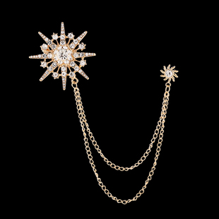 欧美跨境雪花高档男士西服胸针镶钻星芒流苏西装礼服外套别针配饰