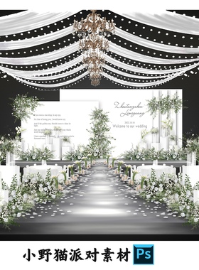 白绿色韩式吊顶简约婚礼手绘效果图素材 分层设计制作psd源文件