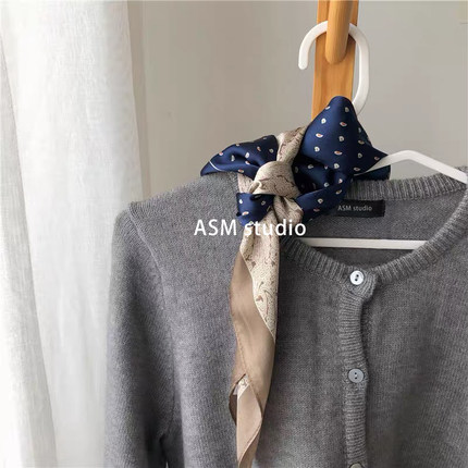 Vintage丝巾 | 复古丝巾飘带女百搭发带腰果花藏蓝小方巾拼接花纹