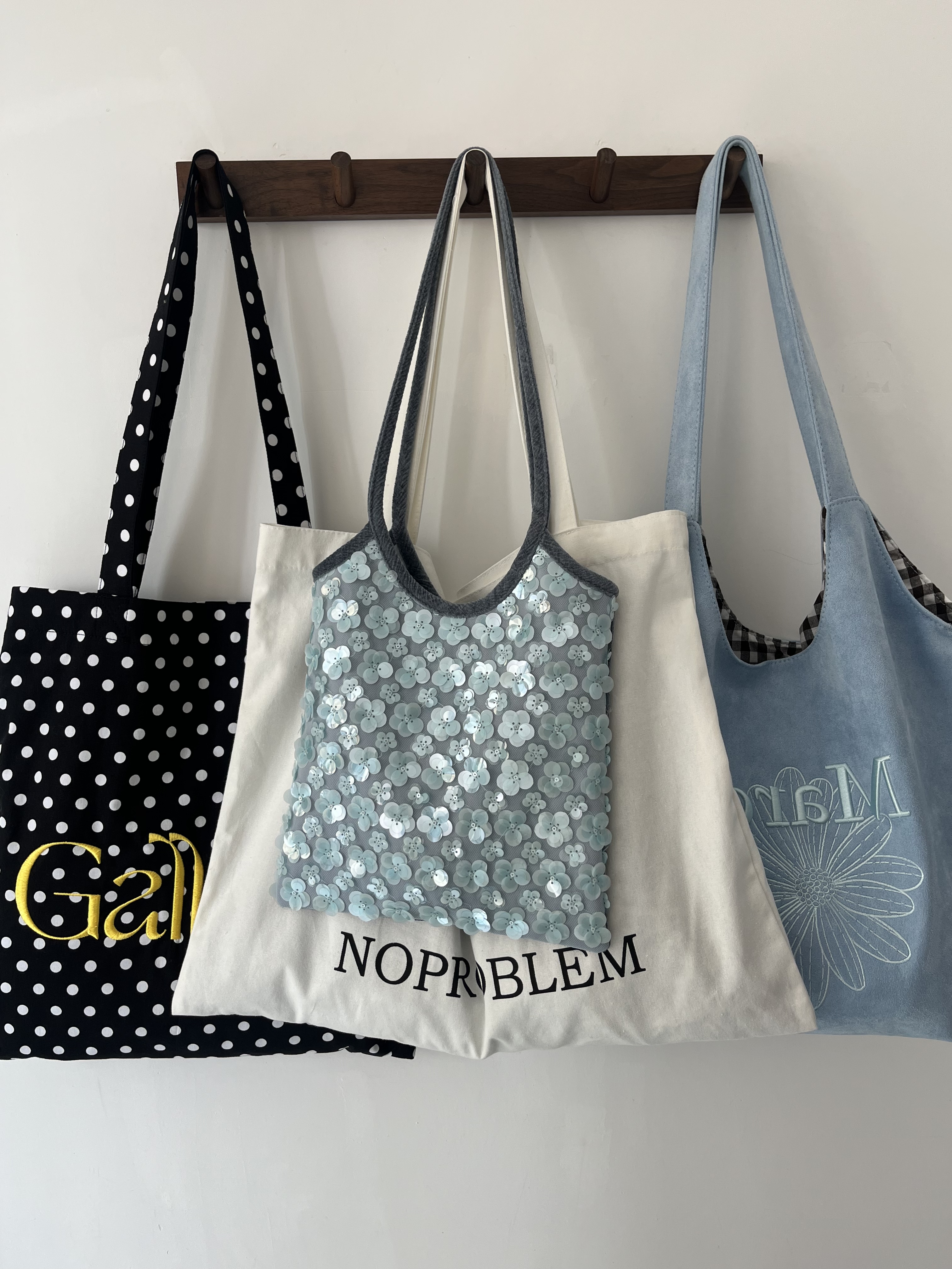 自制韩系单肩字母撞色帆布包度假风腋下包2026新款夏季波点帆布袋