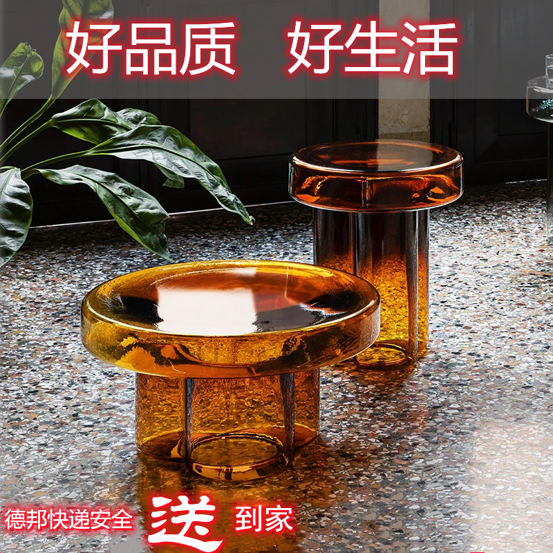 网红圆形摩登设计师创意时尚玻璃花瓣茶几客餐厅卧室边几苏打梅花