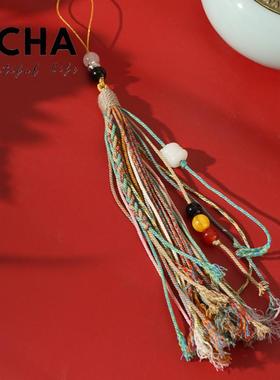 藏式民族风流苏汽车钥匙扣手机链手工编织挂绳DIY配件菩提招财猫