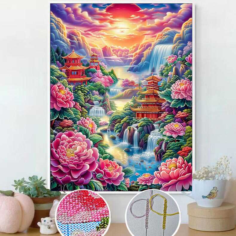 diy穿珠朝阳仙境手工风景画