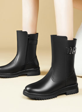 中老年妈妈棉靴子女款中筒靴冬季真皮棉鞋羊毛女靴厚底防滑雪地靴