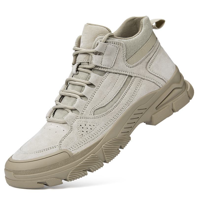 中筒男鞋青年潮流韩版休闲户外男士猪皮潮鞋高帮皮革拼接劳保工装