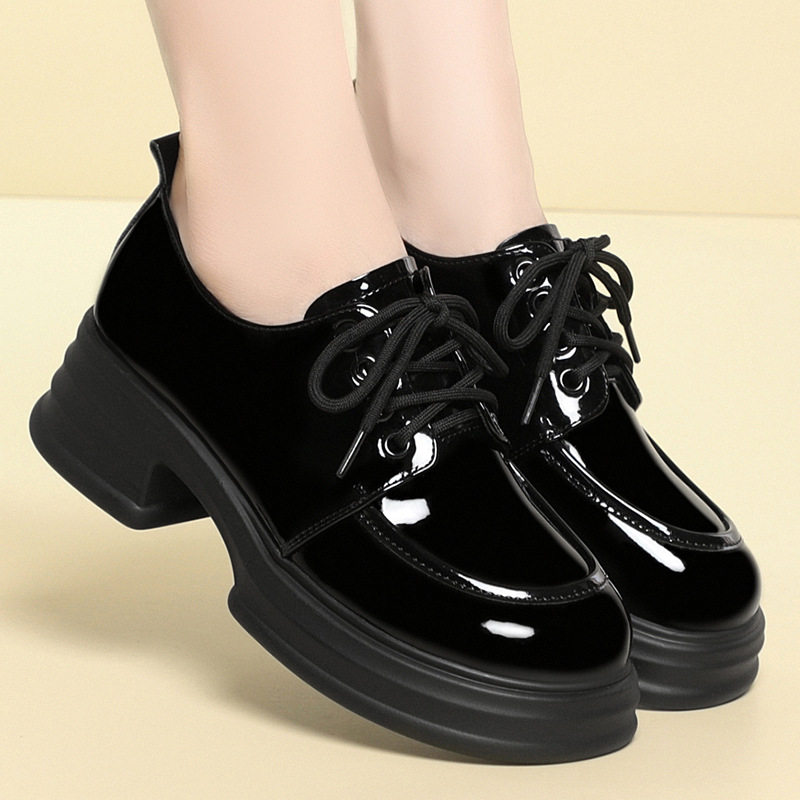 杏色系带乐福鞋女亮皮鞋子秋季新款厚底英伦风小皮鞋单鞋一件代发,运动鞋new,运动休闲鞋,淘宝优惠券,粉丝福利购,淘宝优惠卷