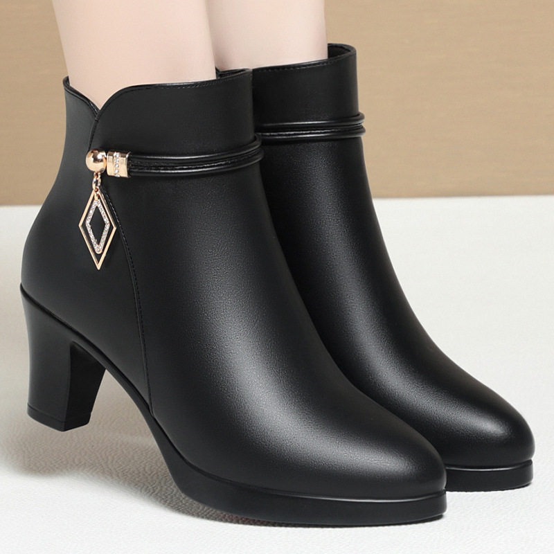 高跟短靴女秋冬款靴子新款加绒皮鞋中跟皮棉鞋配裙子中年妈妈鞋子,运动鞋new,运动休闲鞋,淘宝优惠券,粉丝福利购,淘宝优惠卷