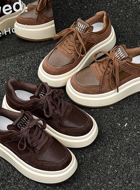 小个子增高真皮加绒休闲运动板鞋女2025秋冬新款松糕厚底小白鞋女