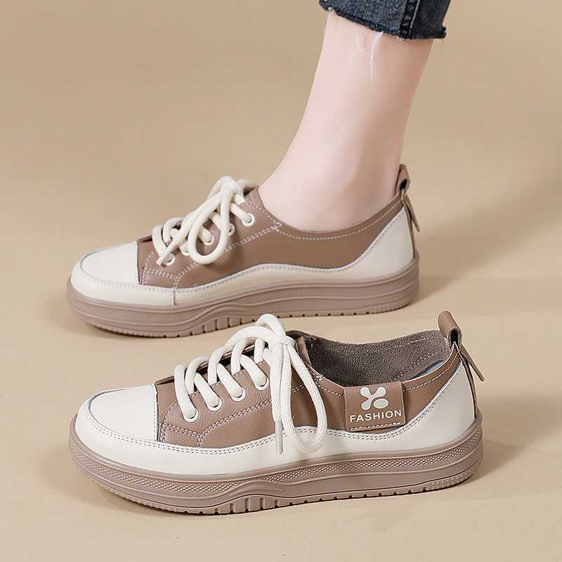韩版拼色平底小白鞋女系带百搭时尚学生小皮鞋女舒适牛皮休闲单鞋,运动鞋new,运动休闲鞋,淘宝优惠券,粉丝福利购,淘宝优惠卷