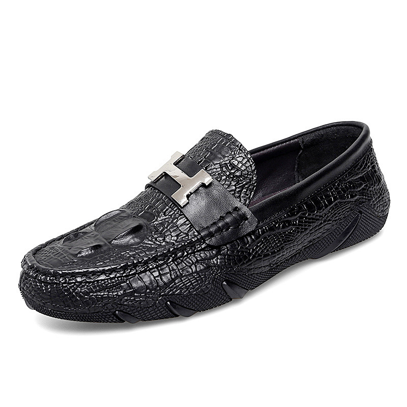5803男鞋豆豆鞋驾车小皮鞋春套脚压花鳄鱼纹牛皮面平底司机休闲鞋