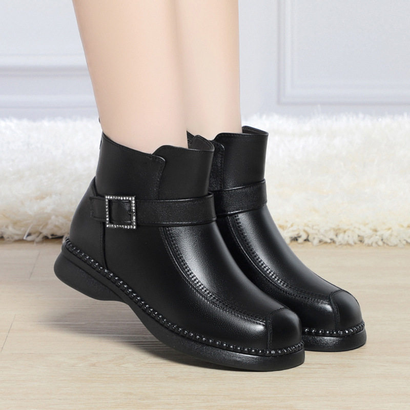 冬季真皮妈妈棉鞋新款女靴加绒软底羊毛加厚中老年平底短靴女靴,运动鞋new,运动休闲鞋,淘宝优惠券,粉丝福利购,淘宝优惠卷