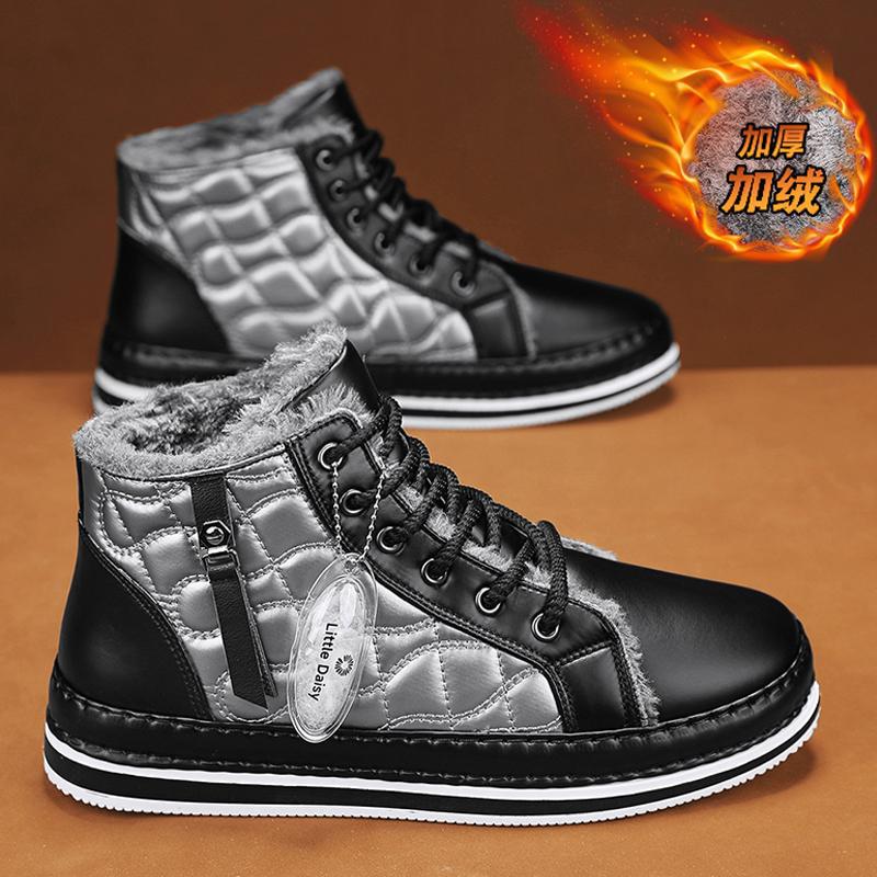 M356加绒棉鞋保暖高帮休闲鞋厚底百搭雪地靴潮鞋冬季男鞋