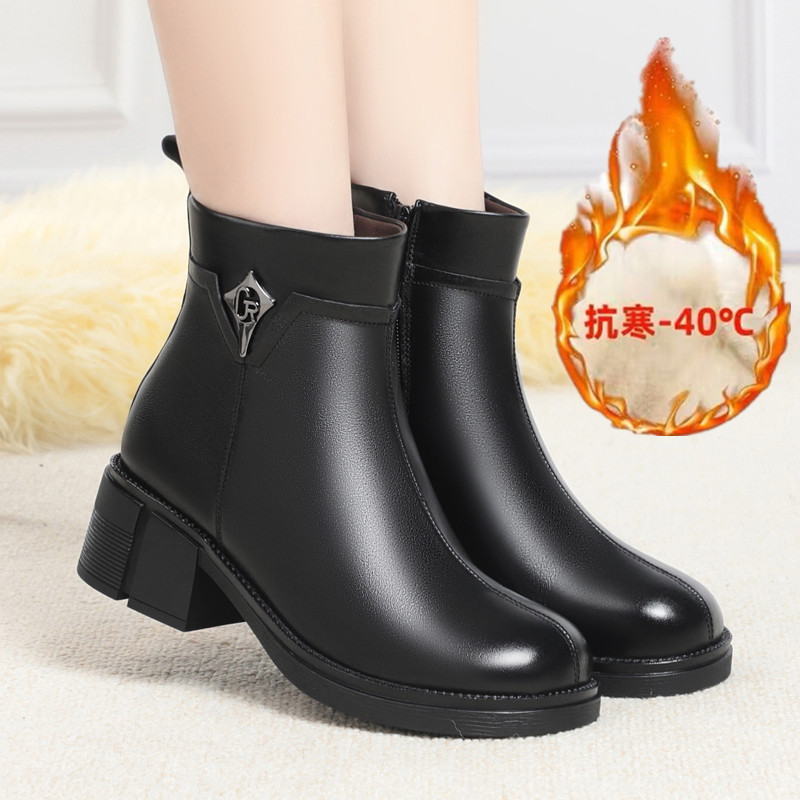 冬季真皮过膝靴女长靴子中跟新款高跟加绒高筒靴羊毛长筒靴
