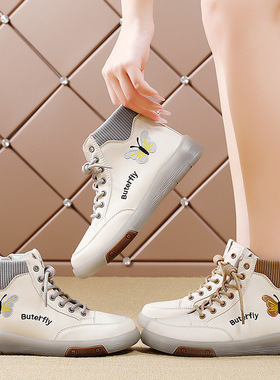 真皮马丁靴女2025新款秋冬季高帮牛筋底女鞋软底加绒中年妈妈短靴