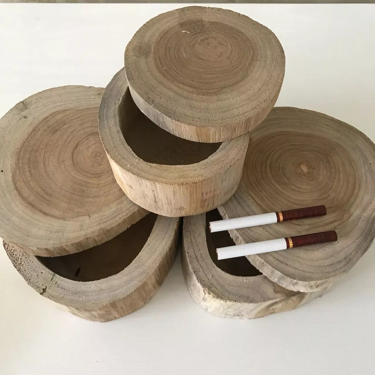 泰国-柚木盒原色旋转-会所烟灰缸-食用木胎-佛珠手串首饰盒木胎